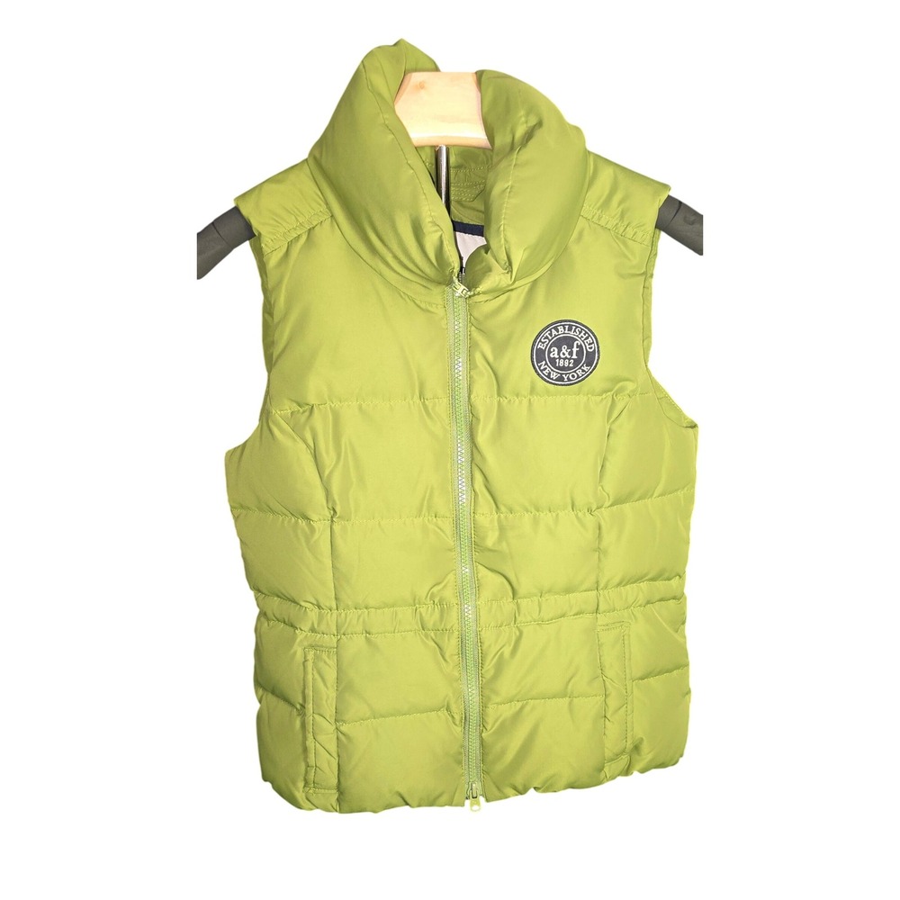 NEW Abercrombie & Fitch Kids Puffer Vest Zip Green Y XL SEE zipper pull issue